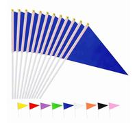 Ckexin 25Pack Solid Blue Pennant Stick Flag Small Mini Triangle Blank DIY Graffiti Hand Held Flags Decorations 5x8 Inch
