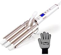 CkeyiN 3 Barrels Hair Curler, 22mm Hair Waver Curling Iron Wand with LCD 16 Temperature Control Display, Professional PTC Ceramic Barrels Quick Heating Large Wave for Long or Short Hair Styling
