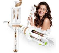 CkeyiN Pro Automatic Rotating Curling Iron - Beach Waves Curling Wand - Ceramic Negative Ion Hair Curler 28mm,Five-Pointed Extension Claws to Prevent Burns,Temperature Control 100°C-230°C,White Gold