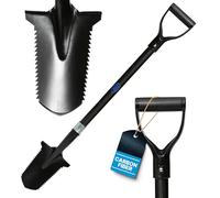 CKG Carbon Metal Detecting Shovel Digging Tool with Double Serrated Blade - Lightweight Digger Garden Root Cutter, Spade Professional Metal Detector Accessories, Gold Digger Shovel - Carbon Black