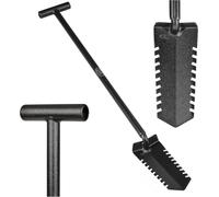 CKG Metal Detecting Shovel Digging Tool with Double Serrated Blade - Heavy Duty Digger Garden Root Cutter T-Handle Spade for Professional Landscapers Lawn Gardeners Relic & Gold Prospecting - Black