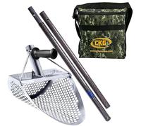 CKG Sand Scoop for Metal Detecting Stainless Steel Shovel for Beach Underwater Treasure Hunting + Carbon Handle Pole Scoops Shovel Rod with Long Travel Handle