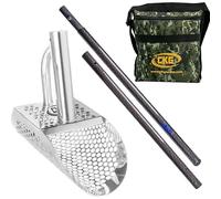 CKG Sand Scoop for Metal Detecting Stainless Steel Shovel for Beach Underwater Treasure Hunting with Long Carbon Fiber Handle Ultra Lightweight Pole