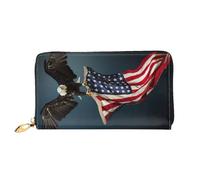 CKGODGF 3D Bald Eagle Flying with American Flag Print Women's Wallets Leather Wallets Credit Card Holders Zipper Closure Wallets Travel-Friendly Clutches