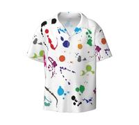 CKGODGF Abstract Paint Splashes Print Men's Short-Sleeved,Button-Down Summer Beach Casual Shirt,Casual Loose Shirt,Dress Shirts Black