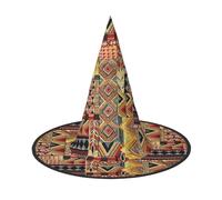 CKGODGF African Textile Patchwork Print Wizard,Magician Costume Accessories,Halloween Full Hat,Suitable For Party Role Play-1 Piece
