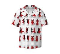 CKGODGF Ballroom Dance Print Men's Short-Sleeved,Button-Down Summer Beach Casual Shirt,Casual Loose Shirt,Dress Shirts Black