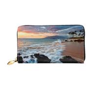 CKGODGF Beach Maui Hawaii Sunset Sea Waves Clouds Print Women's Wallets Leather Wallets Credit Card Holders Zipper Closure Wallets Travel-Friendly Clutches