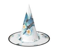CKGODGF Blue Butterfly On Blossom Flower Print Wizard,Magician Costume Accessories,Halloween Full Hat,Suitable For Party Role Play-1 Piece