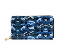 CKGODGF Blue Camo Print Women's Wallets Leather Wallets Credit Card Holders Zipper Closure Wallets Travel-Friendly Clutches