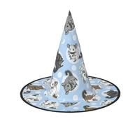 CKGODGF Blue Chinchillas And Moon Print Wizard,Magician Costume Accessories,Halloween Full Hat,Suitable For Party Role Play-1 Piece