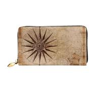 CKGODGF Compass Map Nautical Print Women's Wallets Leather Wallets Credit Card Holders Zipper Closure Wallets Travel-Friendly Clutches