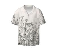 CKGODGF Floral Herbs Botanical Engraving Print Men's Short-Sleeved,Button-Down Summer Beach Casual Shirt,Casual Loose Shirt,Dress Shirts Black