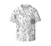 CKGODGF Flowering Herbs and Herbaceous Plants Print Men's Short-Sleeved,Button-Down Summer Beach Casual Shirt,Casual Loose Shirt,Dress Shirts Black