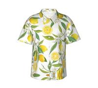 CKGODGF Fresh Tropical Lemons Print Men's Summer Shirt,Stylish Hawaiian Short Sleeve Button-Up for Beach and Vacation