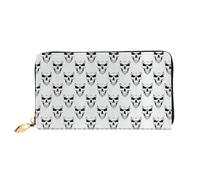 CKGODGF Halloween Themed Monochrome Skeleton Head Print Women's Wallets Leather Wallets Credit Card Holders Zipper Closure Wallets Travel-Friendly Clutches