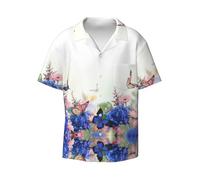 CKGODGF Hydrangeas Daisies Butterflies Print Men's Short-Sleeved,Button-Down Summer Beach Casual Shirt,Casual Loose Shirt,Dress Shirts Black