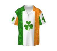 CKGODGF Irish Flag Print Men's Short-Sleeved,Button-Down Summer Beach Casual Shirt,Casual Loose Shirt,Dress Shirts Black