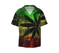 CKGODGF Jamaica Flag Leaves Print Men's Short-Sleeved,Button-Down Summer Beach Casual Shirt,Casual Loose Shirt,Dress Shirts Black