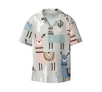 CKGODGF Llama Cactus Print Men's Short-Sleeved,Button-Down Summer Beach Casual Shirt,Casual Loose Shirt,Dress Shirts Black