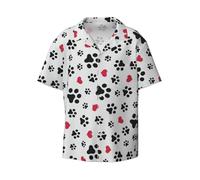 CKGODGF Love Cat Paw Heart Puppy Foot Print Print Men's Short-Sleeved,Button-Down Summer Beach Casual Shirt,Casual Loose Shirt,Dress Shirts Black