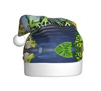 CKGODGF Many Frogs Sing On The Branches Summer Butterflies Lake Water Print Fashionable And Unique Christmas Hat,Retro Santa Hat,Classic Plush New Year Party Hat
