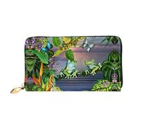 CKGODGF Many Frogs Sing On The Branches Summer Butterflies Lake Water Print Women's Wallets Leather Wallets Credit Card Holders Zipper Closure Wallets Travel-Friendly Clutches