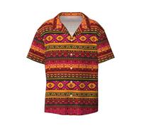 CKGODGF Mexican Folk Art Boho Print Men's Short-Sleeved,Button-Down Summer Beach Casual Shirt,Casual Loose Shirt,Dress Shirts Black