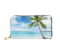 CKGODGF Palm Tree Over Blue Sea Ocean Seascape Print Women's Wallets Leather Wallets Credit Card Holders Zipper Closure Wallets Travel-Friendly Clutches