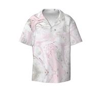 CKGODGF Pink Abstract Ink Marble Gray Artistic Print Men's Short-Sleeved,Button-Down Summer Beach Casual Shirt,Casual Loose Shirt,Dress Shirts