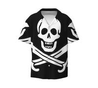 CKGODGF Pirate Flag Print Men's Short-Sleeved,Button-Down Summer Beach Casual Shirt,Casual Loose Shirt,Dress Shirts Black