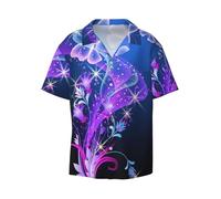 CKGODGF Purple Butterfly Print Men's Short-Sleeved,Button-Down Summer Beach Casual Shirt,Casual Loose Shirt,Dress Shirts
