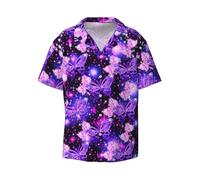 CKGODGF Purple Cute Butterfly Print Print Men's Short-Sleeved,Button-Down Summer Beach Casual Shirt,Casual Loose Shirt,Dress Shirts
