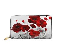 CKGODGF Red Poppy Flower Print Women's Wallets Leather Wallets Credit Card Holders Zipper Closure Wallets Travel-Friendly Clutches