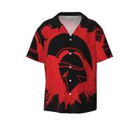 CKGODGF Spartan Warrior Helmet Print Men's Short-Sleeved,Button-Down Summer Beach Casual Shirt,Casual Loose Shirt,Dress Shirts Black