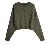 Ckikiou Women's 2023 Loose Batwing Sexy Cropped Sweater Top Winter Crew Neck Lightweight Soft Knitted Pullover Sweaters, Army Green, M