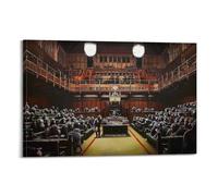 CKJenjBKm Banksy Devolved Parliament Chimps Apes Graffiti Brexit Painting Beige Wall Art Posters Aesthetic Canvas Wall Art Print Home Decor for Bedroom Living Room20x30inch(50x75cm) Frame-style