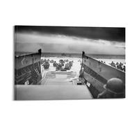 CKJenjBKm WWII War Us Landing Ships Omaha Beach D-day 1944 Photo Art Print Beige Wall Art Posters Aesthetic Canvas Wall Art Print Home Decor for Bedroom Living Room16x24inch(40x60cm) Frame-style