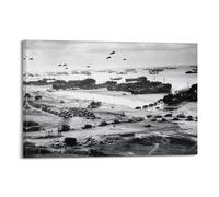 CKJenjBKm WWII War Us Landing Ships Omaha Beach D-day 1944 Photo Art Print Beige Wall Art Posters Aesthetic Canvas Wall Art Print Home Decor for Bedroom Living Room12x18inch(30x45cm) Frame-style