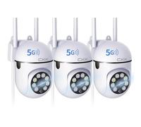 CKK 1080P Security Camera Wireless, 3 Pcs 2MP PTZ WiFi Home Camera (2.4G/5G Dual-Band), 360° Pan/Tilt, Color Night Vision, Motion Alerts, 2-Way Audio, Compatible with Alexa, SD/Cloud Storage