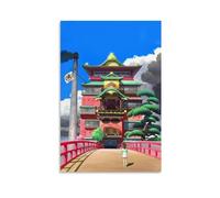 ckklik Anime Poster Art Spirited Away Print Studio Ghibli Decor Fantasy Wall Art Japanese Animation Artwork Chihiro And No-Face Scene Colorful Landscape for Home Gift 24x36inch Unframed