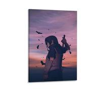 ckklik Anime Poster - Warrior with Sword Sunset Background Birds in Flight Wall Art for Home Decor Unique Artwork Manga Inspired Print Gift for Fans Gift 08x12inch Framed
