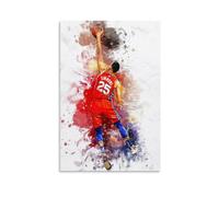 ckklik Basketball Poster Art Sports Wall Decor Abstract Print of Player Dunking Colorful Watercolor Style Athletic Home Decoration Unique Gift for Fans 25 Jersey Design Gift 12x18inch Unframed