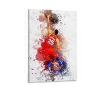 ckklik Basketball Poster Art Sports Wall Decor Abstract Print of Player Dunking Colorful Watercolor Style Athletic Home Decoration Unique Gift for Fans 25 Jersey Design Gift 16x24inch Framed