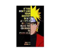 ckklik Naruto Poster Art - Inspirational Quote Wall Print - Change Your Destiny Motivational Decor Anime Character Illustration Unique Home Kitchen Wall Art for Fans Gift 24x36inch Unframed