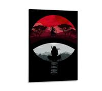 ckklik Ninja Wall Art Poster Samurai Print Red And Black Landscape Asian Inspired Home Decor Unique Art for Living Room Modern Wall Decoration Nature And Warrior Theme Gift 24x36inch Framed