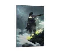 ckklik Ninja Warrior Poster Art Fantasy Wall Print Samurai Landscape Decor Ethereal Nature Illustration Adventure Themed Artwork for Home And Office Spaces Gift 12x18inch Framed