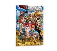 ckklik One Piece Pirate Crew Poster Anime Wall Art Print Manga Character Artwork Luffy Treasure Adventure Decor Nautical Fantasy Illustration for Home Office Or Gift Gift 12x18inch Framed