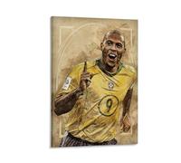 ckklik Ronaldo Poster Art Soccer Wall Print Football Decor Brazilian Legend Artwork Sports Fan Gift Vintage Style Sports Print Unique Home Wall Decor Athletic Art Gift 12x18inch Framed