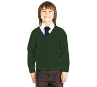 CKL Boys School Uniform V Neck Premium Wool Mix Knitted Pullover Jumper Bottle Green